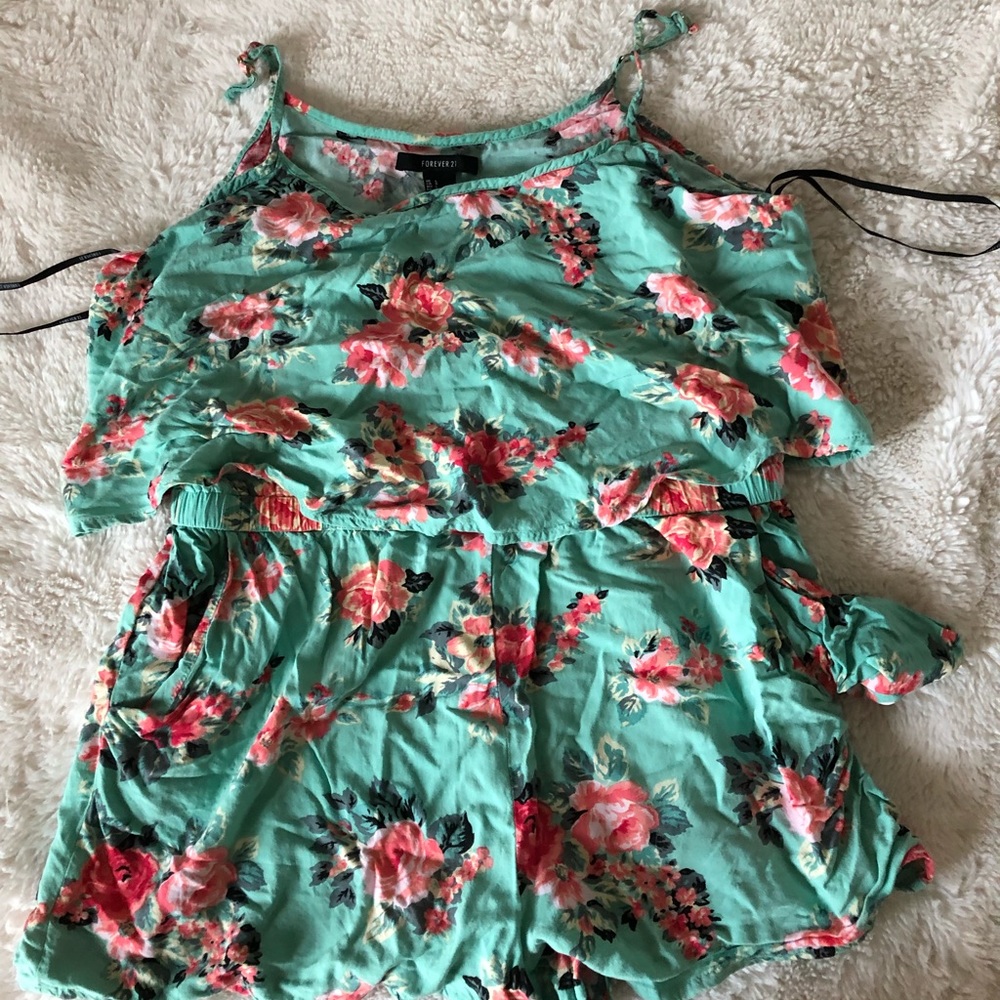 Forever 21 Green Floral Romper